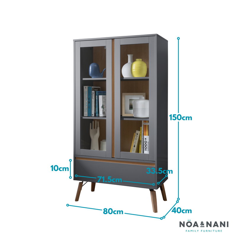 Otto Display Cabinet Dresser in Grey and Natural Pine