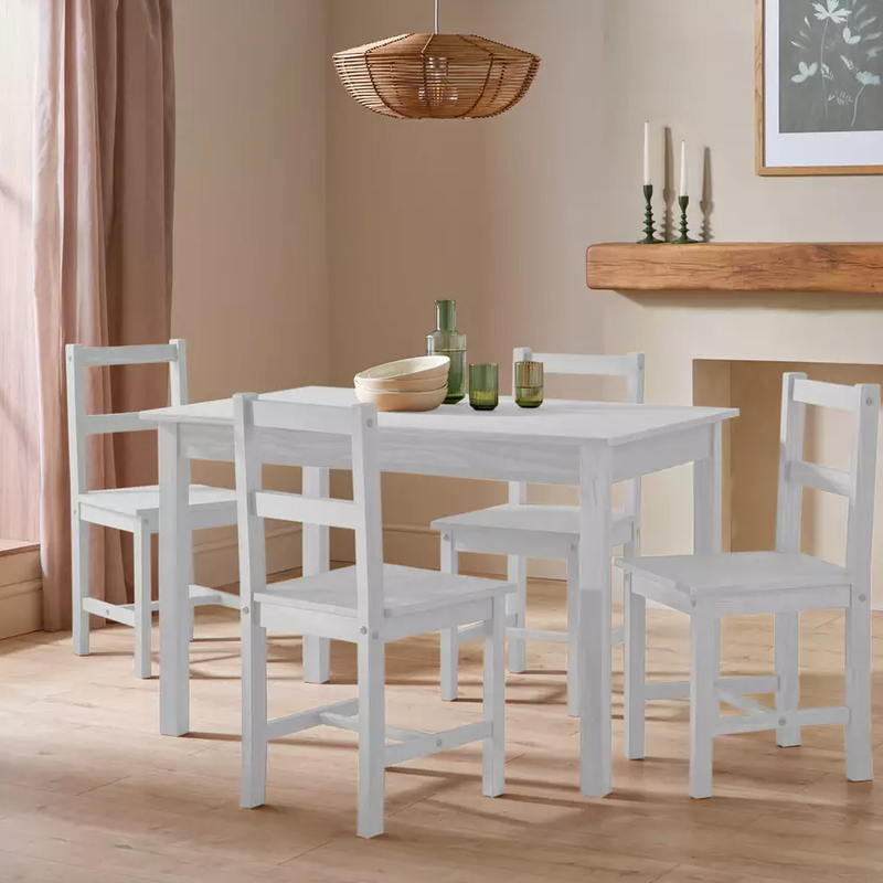 Raye White Dining Table & 4 White Chairs 13493580