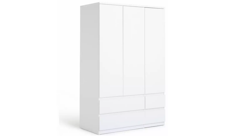 Jenson 3 Door 4 Drawer Wardrobe - White Gloss 17570715