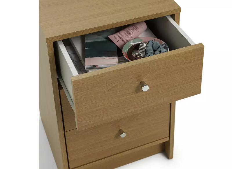 3 Drawer Bedside Table - Oak Effect 15410688