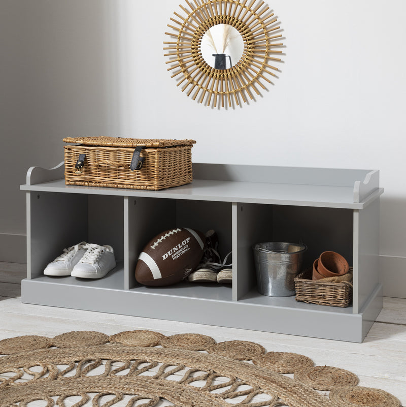 Stockholm Storage Bench with 3 Brown Baskets in Silk Grey