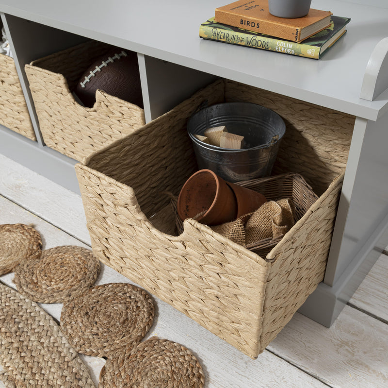 Stockholm Storage Bench with 3 Brown Baskets in Silk Grey