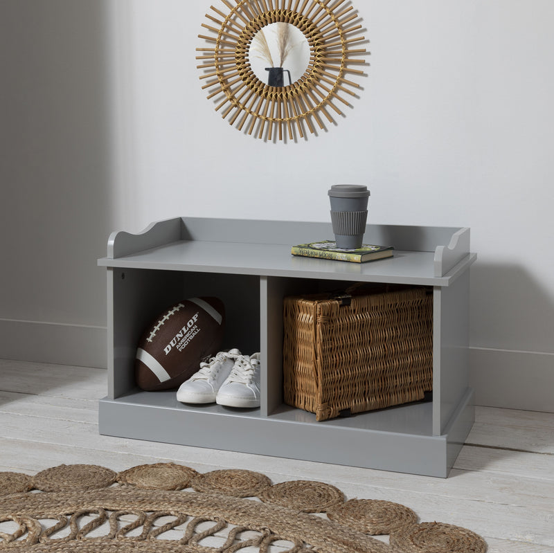 Stockholm Storage Bench with 2 Brown Baskets in Silk Grey