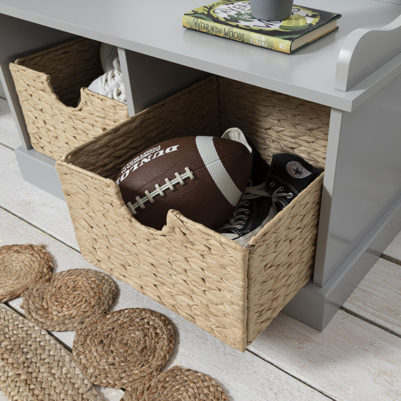 Stockholm Storage Bench with 2 Brown Baskets in Silk Grey