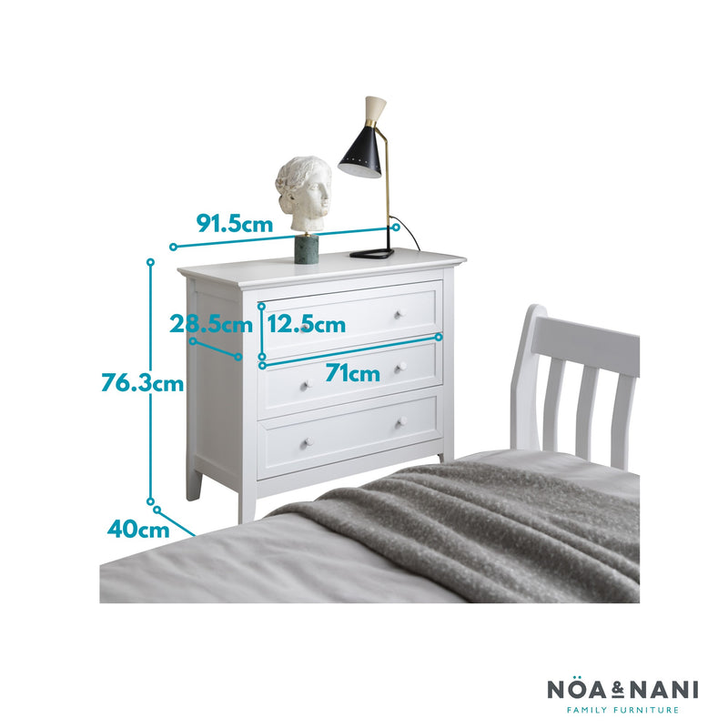 Torsby Chest of Drawers 3 Drawer Wide in Classic White