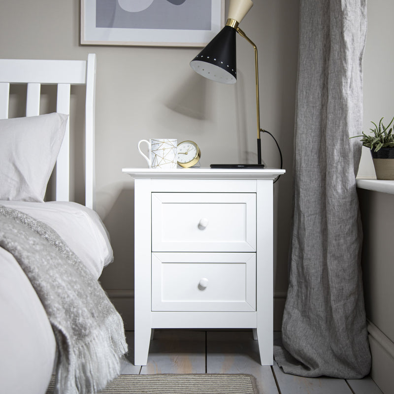 Torsby Bedside Table with 2 Drawers in Classic White