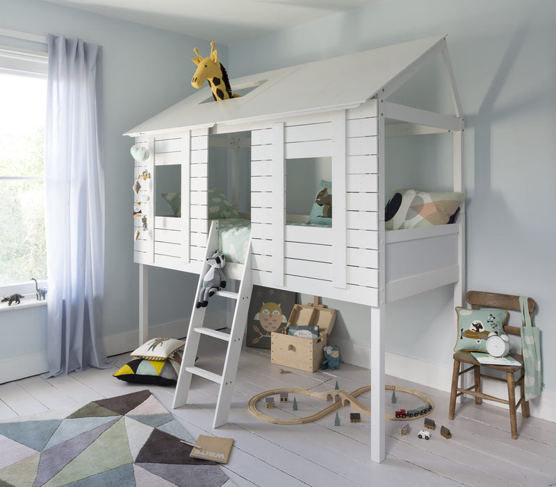 Christopher Treehouse Midsleeper Bed with Hans Windows in Classic White