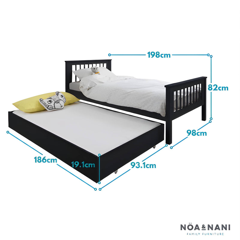 Hampshire Single Bed Frame with Olaf Pull Out Trundle in Anthracite