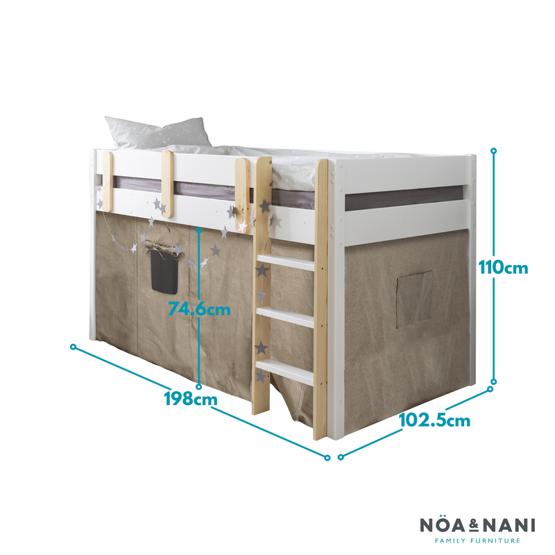 Una Midsleeper Cabin Bed & Tent in Classic White