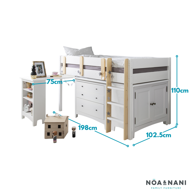 Una Sleepstation with Moro Chest of Drawers, Cabinet & Desk in Classic White