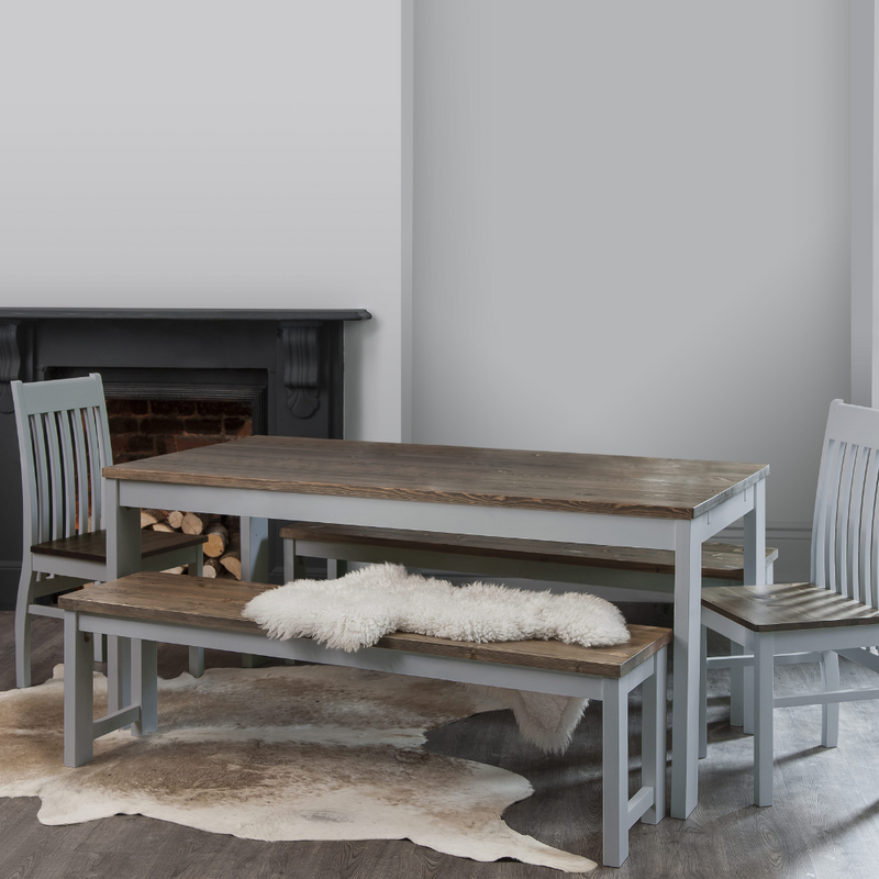 Hever Bench in Grey and Dark Pine