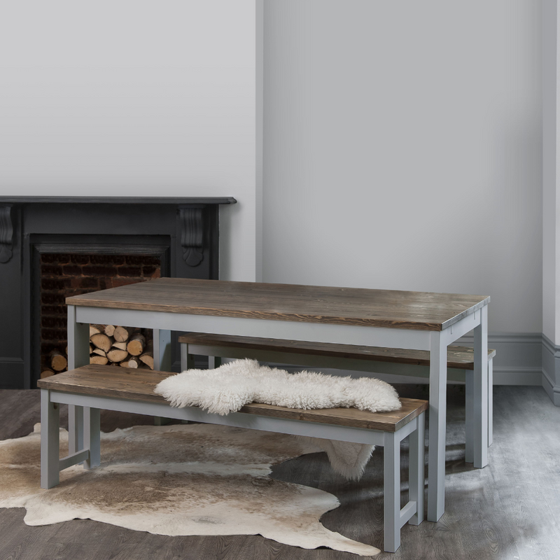 Hever Bench in Grey and Dark Pine