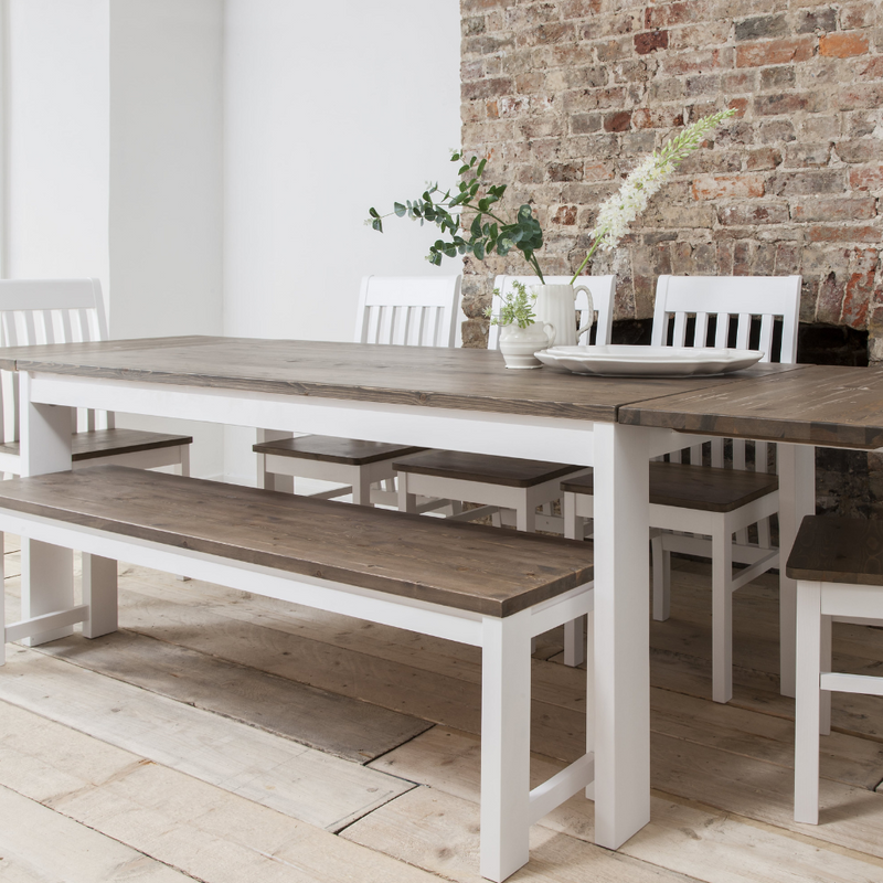 Hever Dining Table in White & Dark Pine