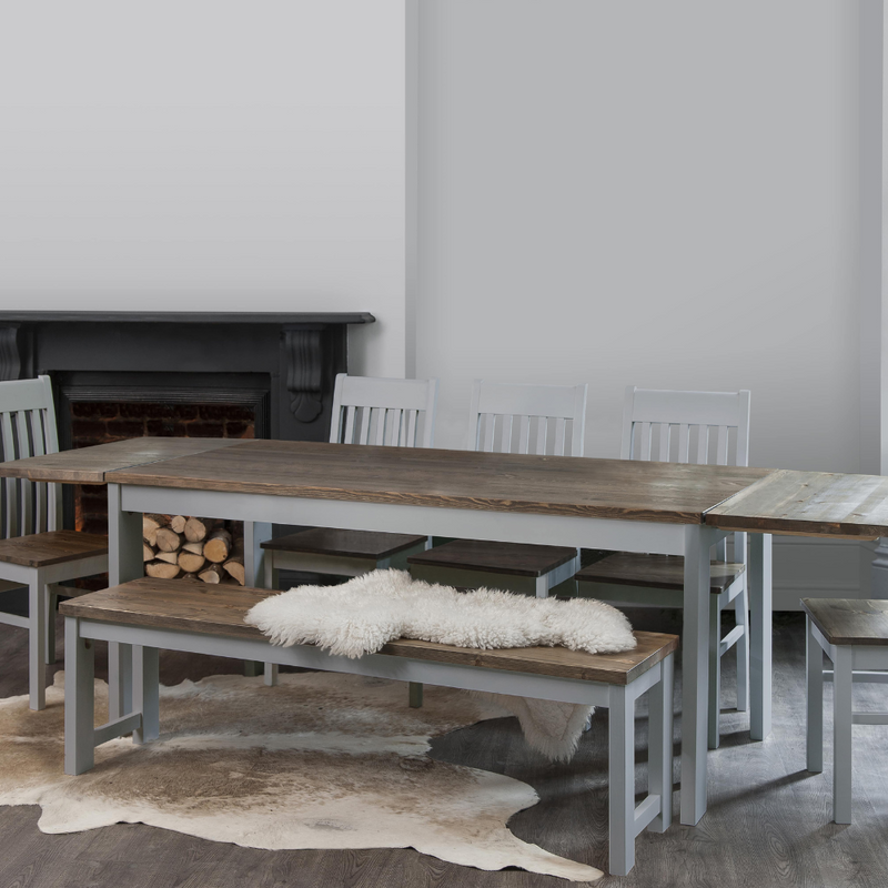 Hever Dining Table with 2 x Extensions in Grey and Dark Pine