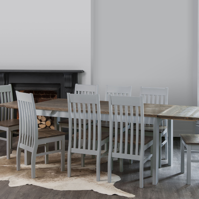 Hever Dining Table with 2 x Extensions in Grey and Dark Pine