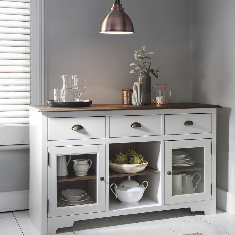 Canterbury Sideboard 3 Drawer and Dresser Top in White and Dark Pine
