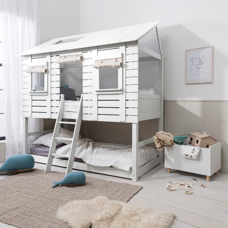 Christopher Treehouse Midsleeper Bed with Sleepover Underbed & Hans Window in Classic White