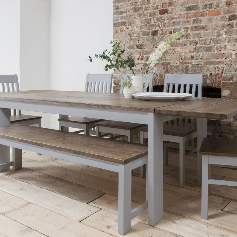 Hever Dining Table with 2 x Extensions in Grey and Dark Pine