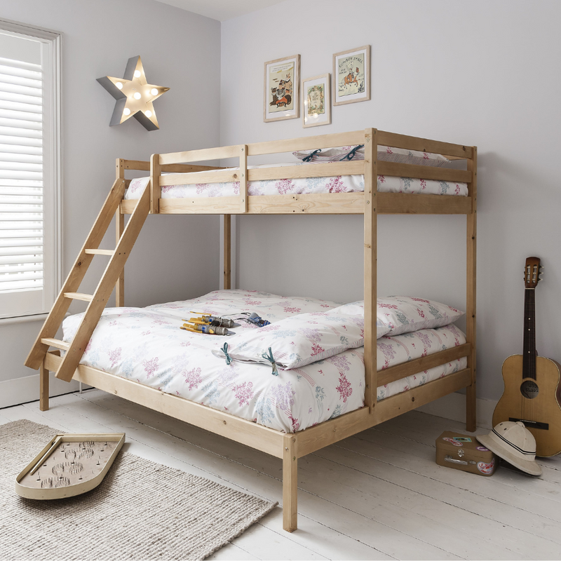 Kent Triple Bunk Bed with Single and Double Bed in Natural Pine