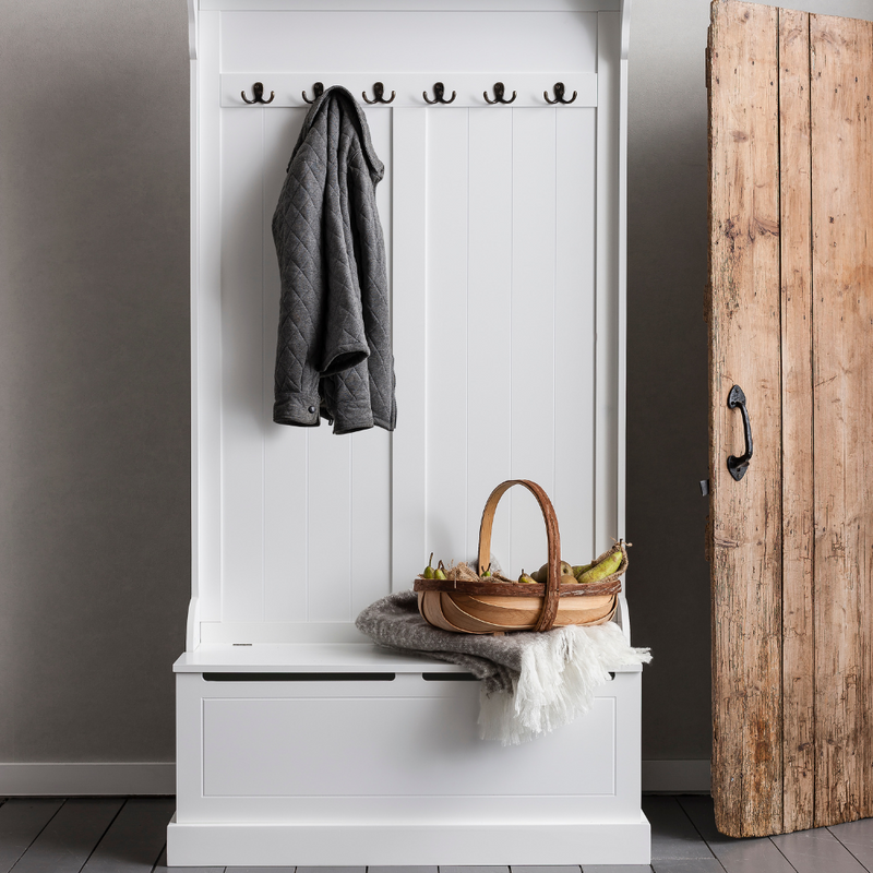 Brittany Hallway Bench and Coat Hook Shoe Storage in Classic White