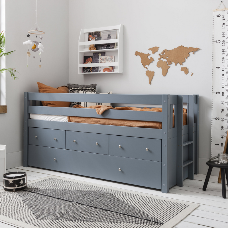 Matilda Midsleeper Cabin Bed with Underbed Storage Drawers in Silk Grey