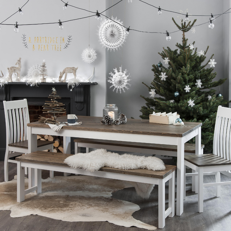 Nordic Dining Table in Classic White and Dark Pine