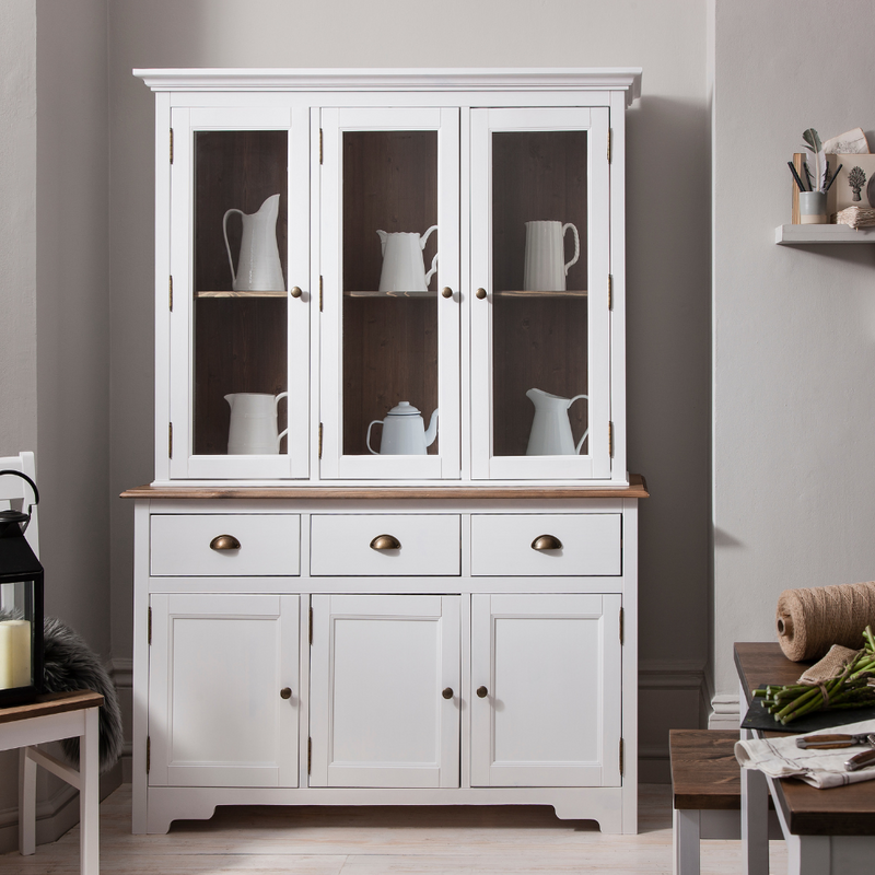 Canterbury Dresser and Sideboard with Solid Doors in White and Dark Pine