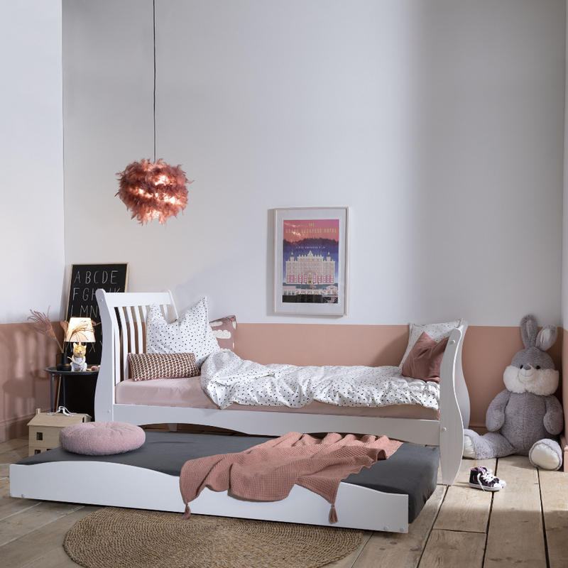 Astrid Single Sleigh Bed with Pullout Trundle in White