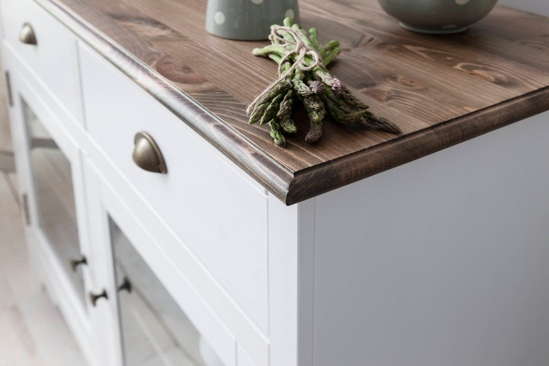 Canterbury Sideboard with Solid Doors in White and Dark Pine