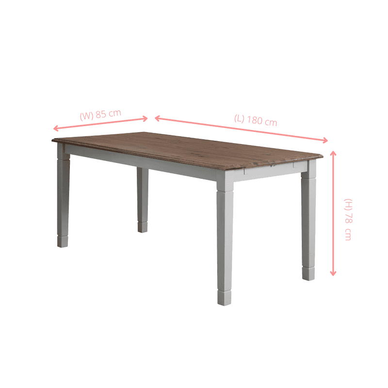 Canterbury 180cm Dining Table with 2 Benches & 2 Extensions in Silk Grey and Dark Pine