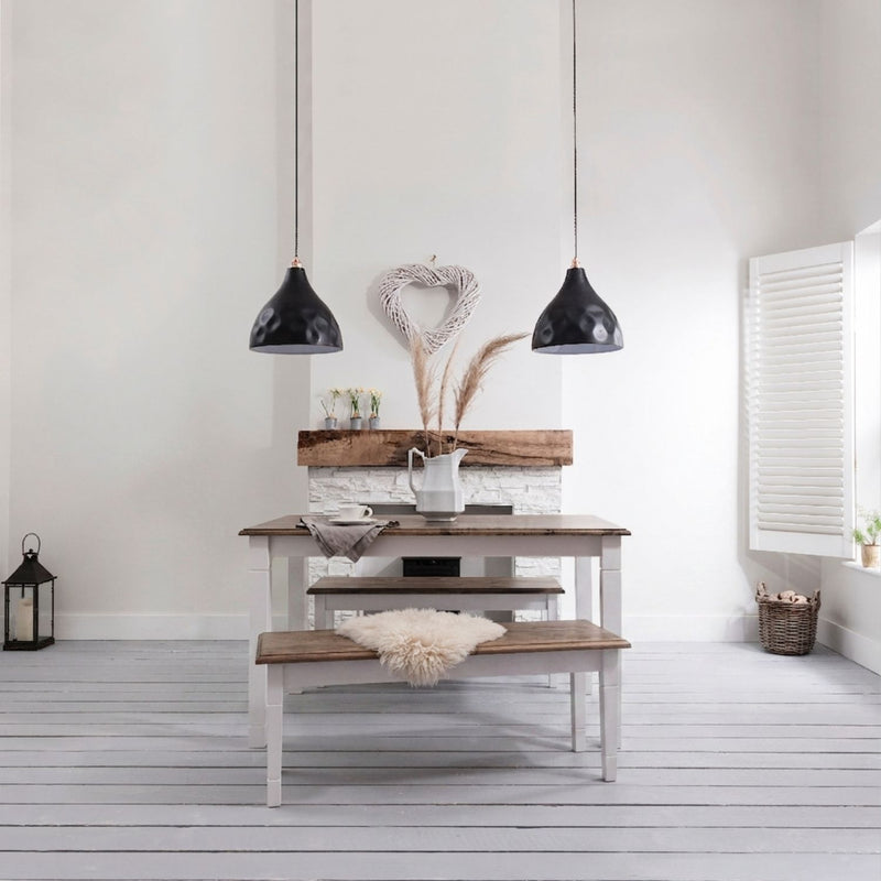 Canterbury Dining Table 140cm and 2 Benches in White & Pine