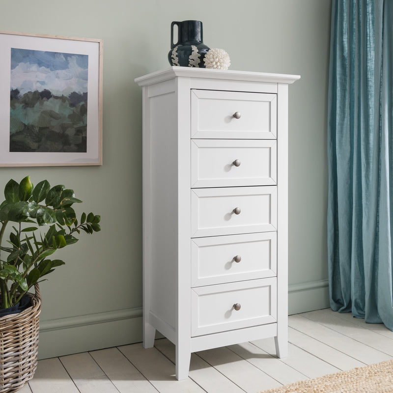 Karlstad Chest of Drawers 5 Drawer Tall in Classic White