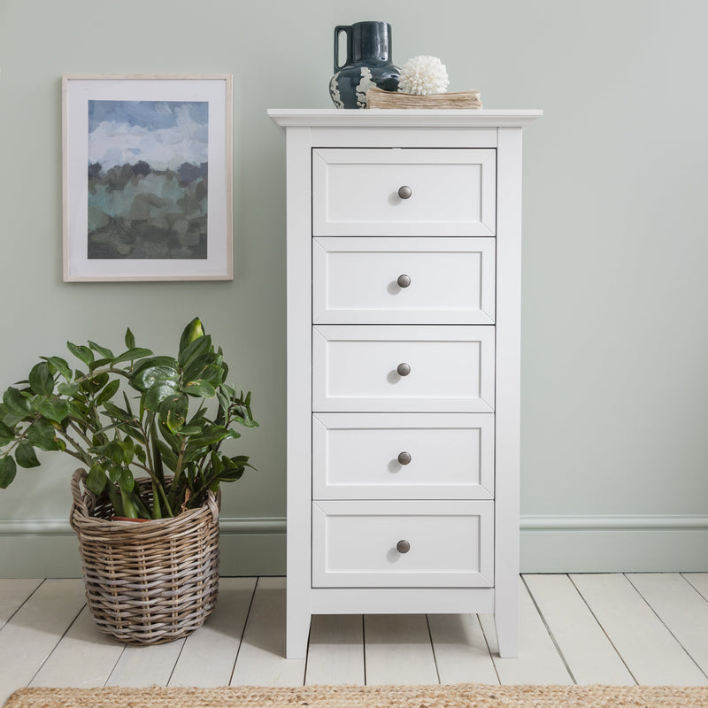 Karlstad Chest of Drawers 5 Drawer Tall in Classic White