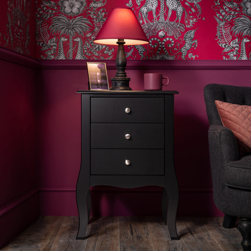 Camille Side Table Chest 3 Drawer in Black