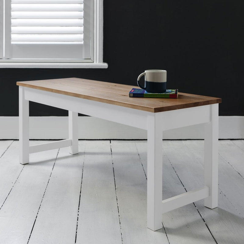 Annika Dining Table with 2 Benches Dining Set in Natural Pine & White