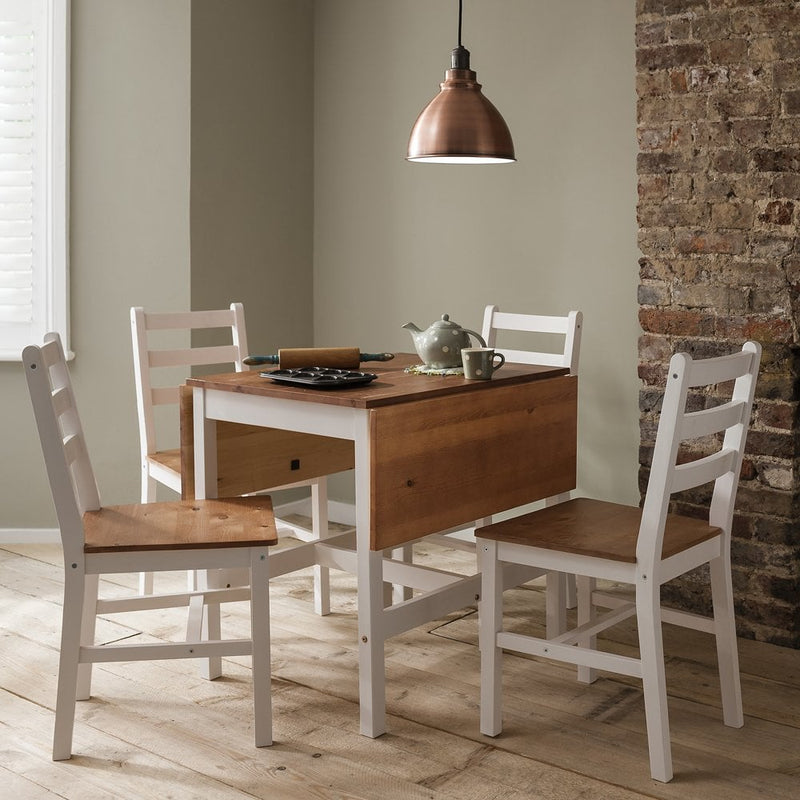 Annika Dropleaf Dining Table in Classic White & Natural Pine