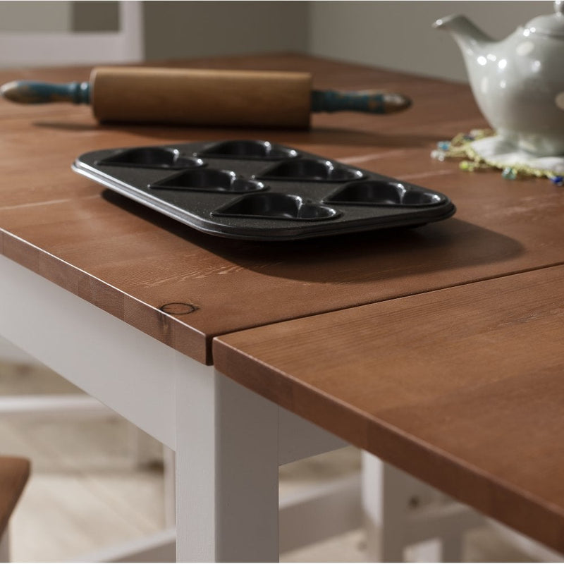 Annika Dropleaf Dining Table in Classic White & Natural Pine