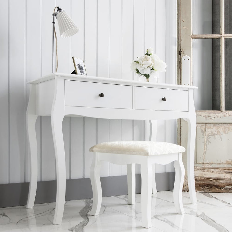 Camille Dressing Table and Stool in Classic White