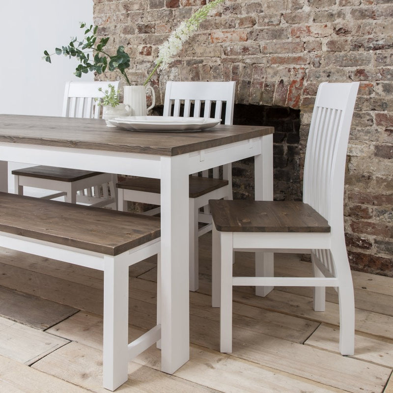 Hever Dining Table in White & Dark Pine