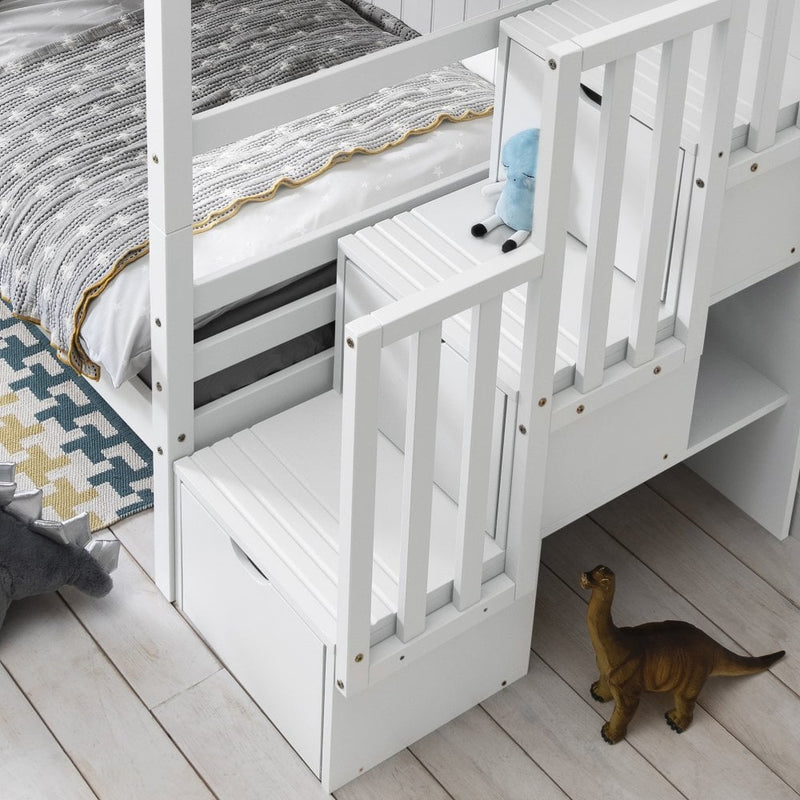 Maya Bunk Bed with Built in Storage in Classic White