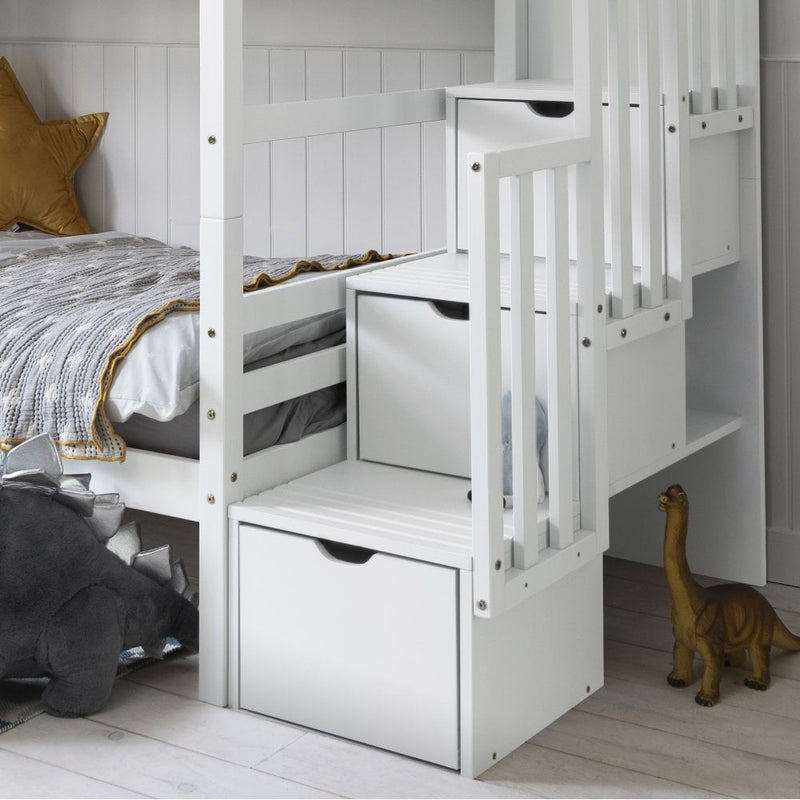 Maya Bunk Bed with Built in Storage in Classic White