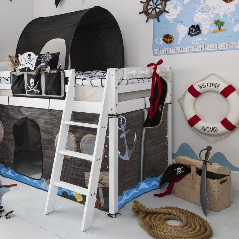 Moro Cabin Bed Midsleeper with Pirate Hideaway Package in Classic White
