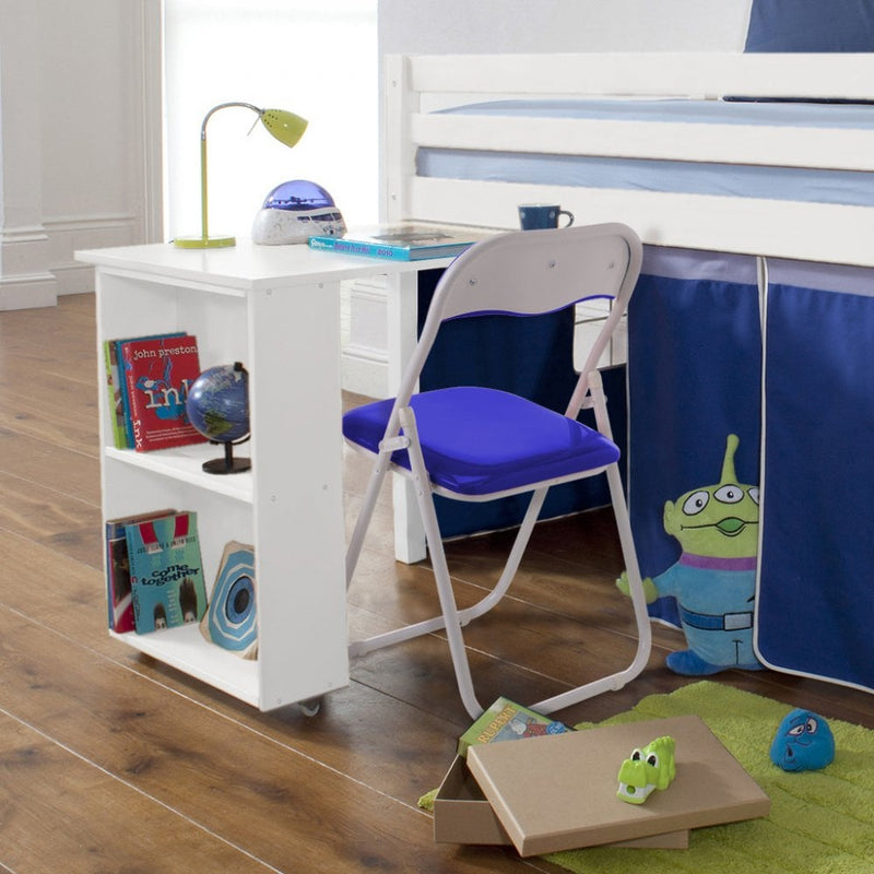 Moro Cabin Bed Midsleeper with Pullout Desk & Brilliant Blue Tent in Classic White