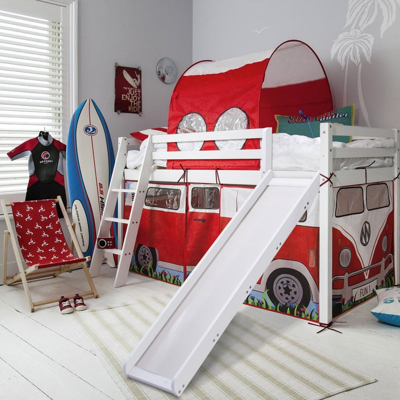 Moro Cabin Bed Midsleeper with Slide & Campervan Package in Classic White