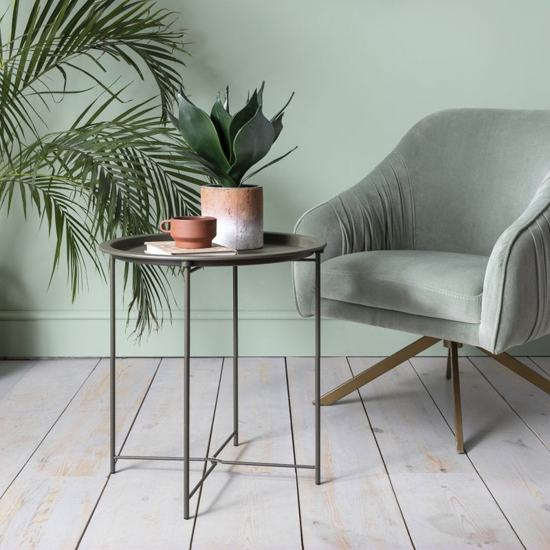 Metal Side Table in Olive Green