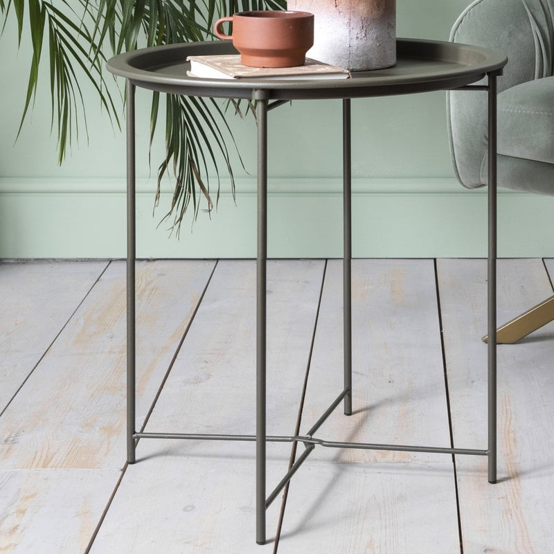 Metal Side Table in Olive Green