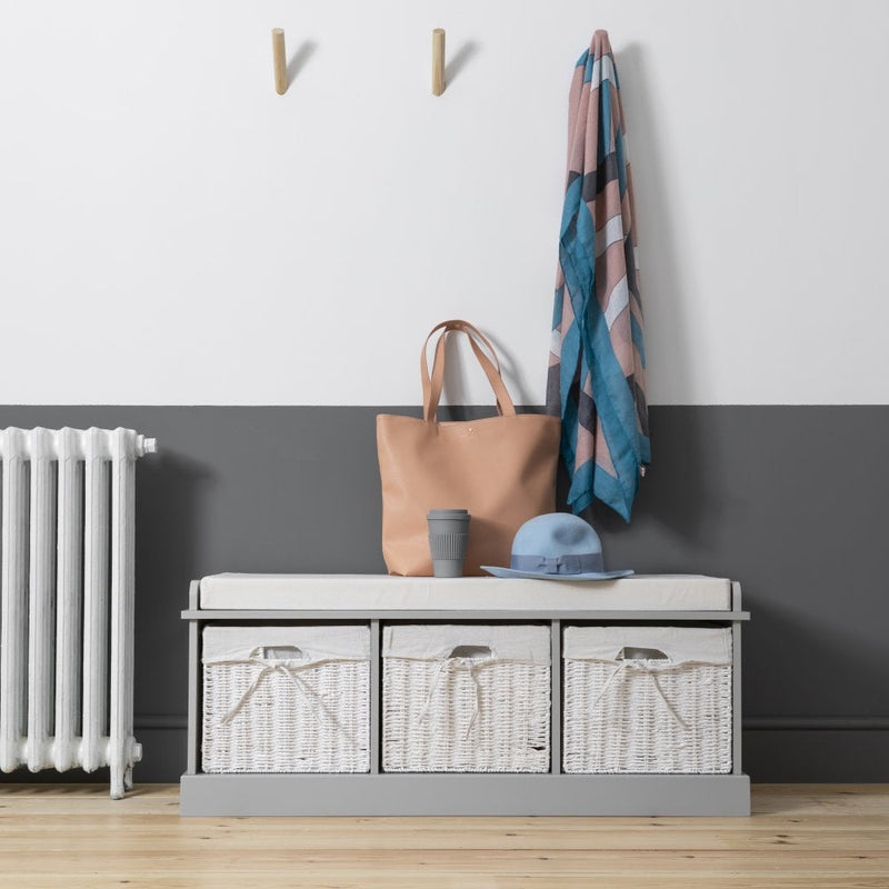 Stockholm Storage Bench with 3 Baskets in Silk Grey