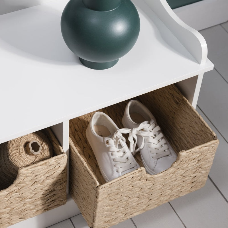 Stockholm Storage Bench with 3 Brown Baskets in Classic White