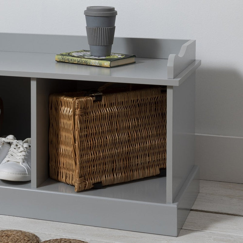 Stockholm Storage Bench with 3 Brown Baskets in Silk Grey