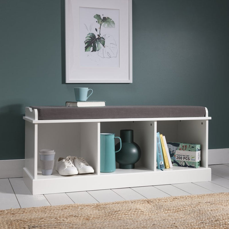 Stockholm Storage Bench with 3 Storage Cubes in Classic White